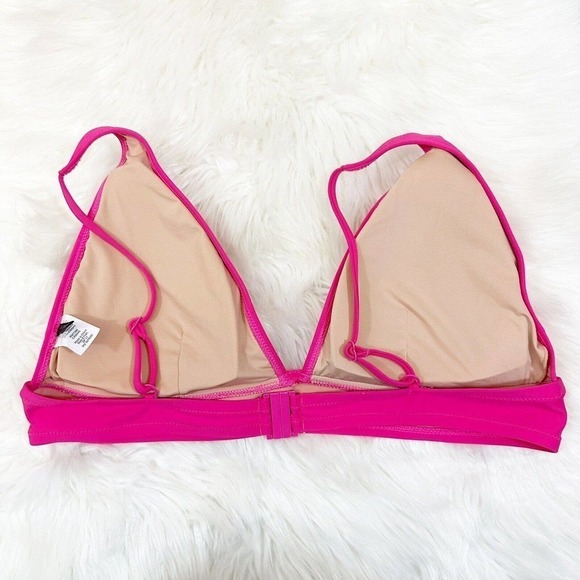 J Crew Retail Womens Size XL Plunge Bikini Top Hot Pink Solid Swim Beach - Picture 3 of 5
